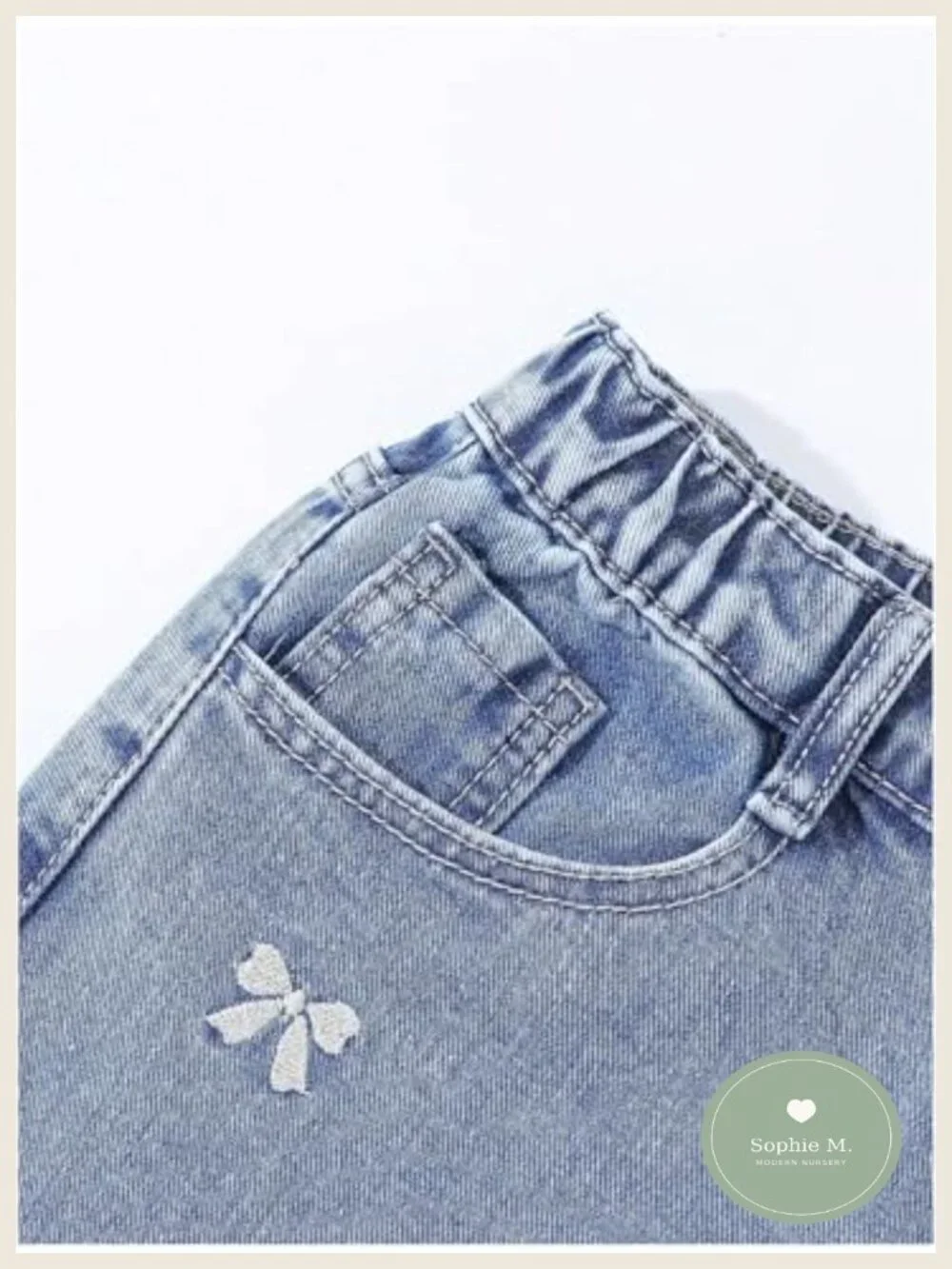 Girls Bow Embroidered Baggy Jeans Elastic Wide Leg Denim Pants Y2K High Rise